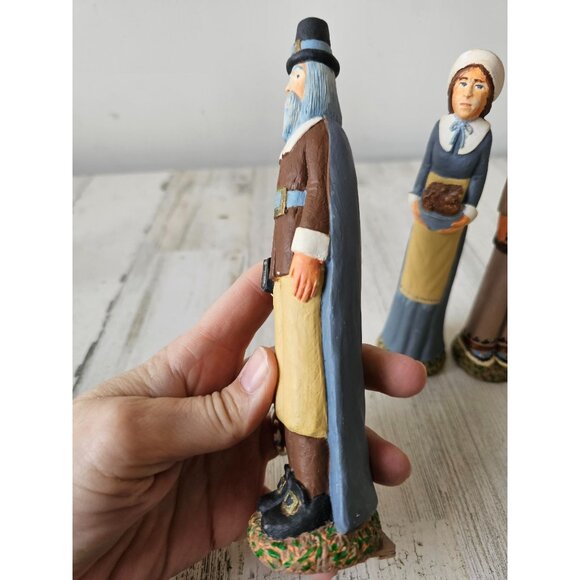 Vintage pencil pilgrim Thanksgiving in the end plaster decor set couple - Picture 2 of 15